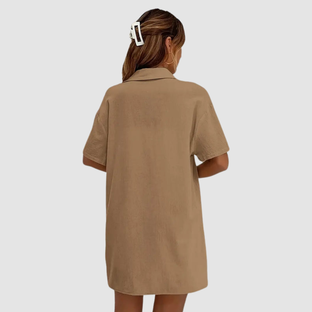 Frances™ Elegant Summer Two Piece Set | Short-Sleeve Button-Up Top and Drawstring Shorts