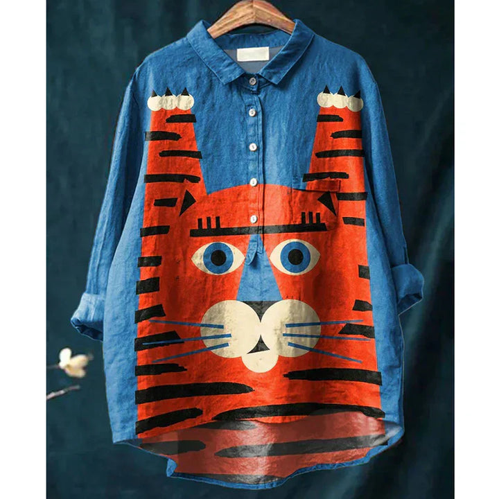 Stefanie Cat Art Shirt | Artistic Long Sleeve Shirt