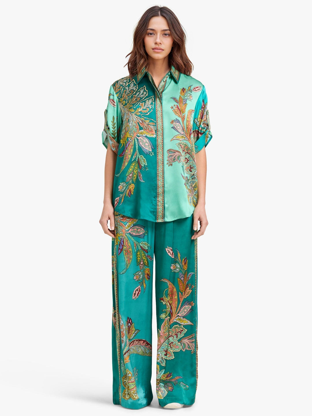 Eliza™ Elegant Two-Piece Set | Paisley-Print Shirt and Wide-Leg Pants
