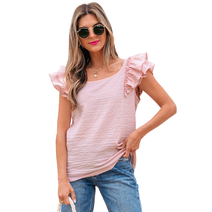 Zhavia Classy Frill Summer Soft Sleeve Top | Elegant Lightweight Summer Top