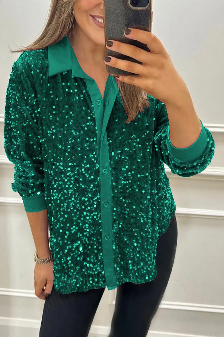 Ciara Shimmer Sequin Shirt | Glamorous Evening Top