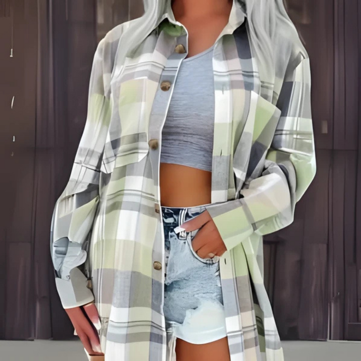 Baso™ | Casual Plaid Button Down Collared Long Sleeve Top
