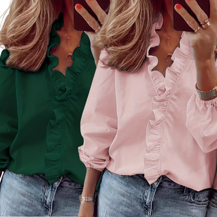 Lorelei Timeless V-Neck Blouse with Ruffles | Elegant Casual Top