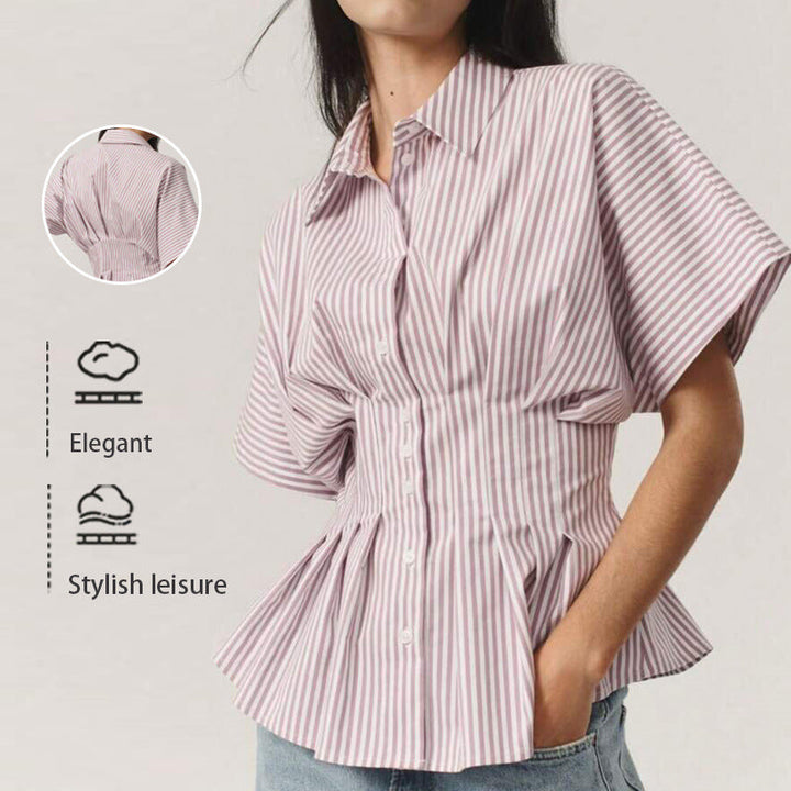 Tayi Classy Striped Collared Formal Top | Elegant Everyday Work Top