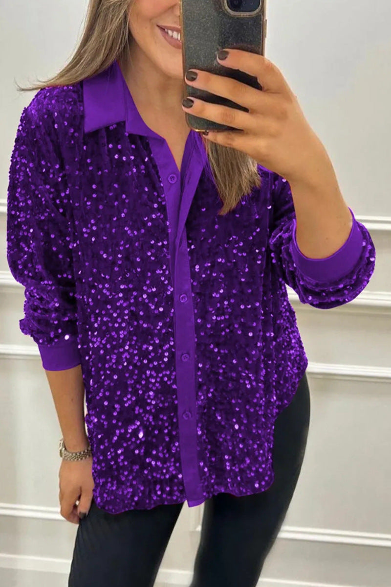 Ciara Shimmer Sequin Shirt | Glamorous Evening Top