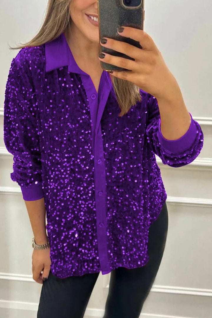 Ciara Shimmer Sequin Shirt | Glamorous Evening Top