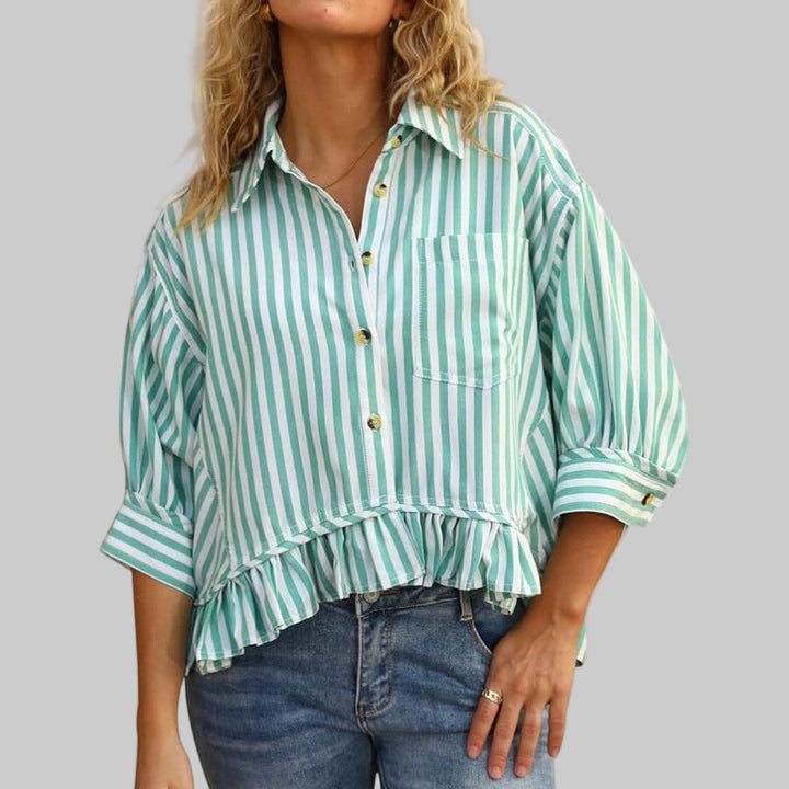 Kolet Casual Summer Ruffled Button Down Blouse | Breezy Elegant Summer Top