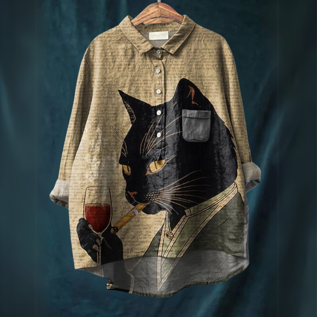 Lucia Cat Art Shirt | Artistic Relaxed Fit Blouse