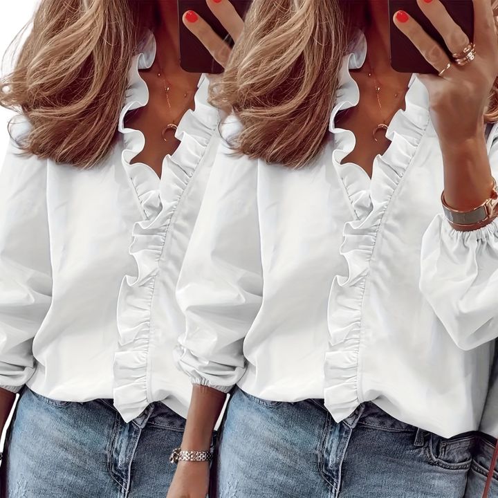 Lorelei Timeless V-Neck Blouse with Ruffles | Elegant Casual Top