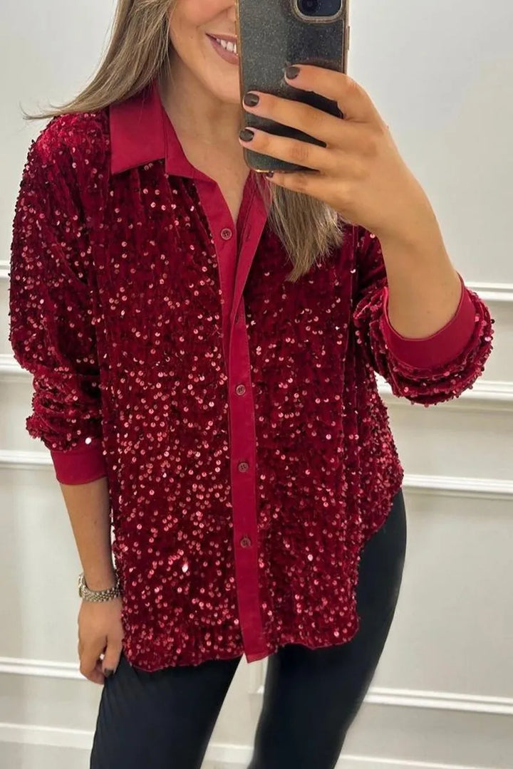 Ciara Shimmer Sequin Shirt | Glamorous Evening Top