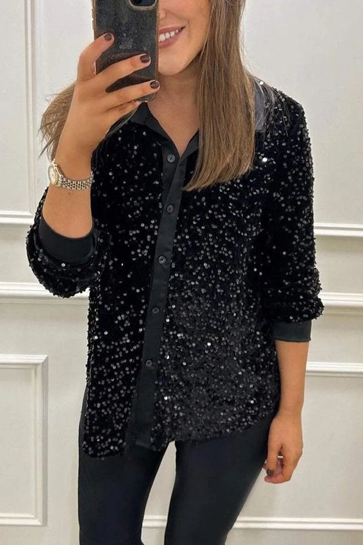 Ciara Shimmer Sequin Shirt | Glamorous Evening Top